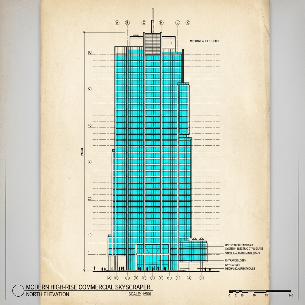 Electric Cyan Skyscraper Elevation
